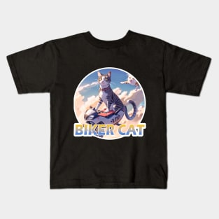 Biker Cat,Racer Cat Kids T-Shirt